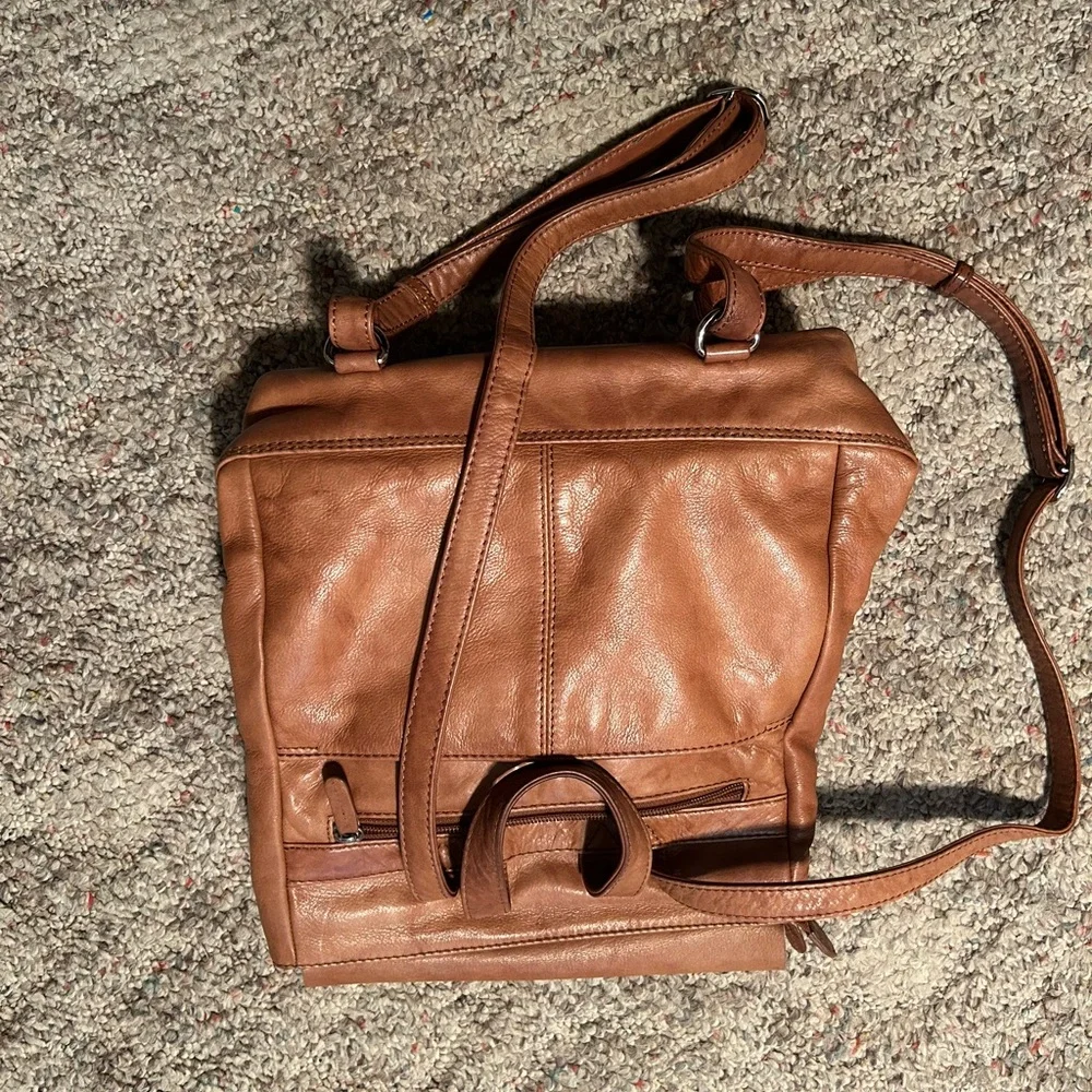 Fossil Brown Leather Backpack with Asymmetrical Flap - Picture 2 of 5